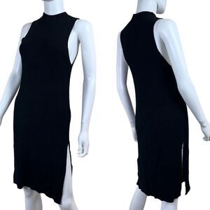 Anthropologie Women Size M Tami Black Ribbed Knit Sleeveless Linen Tunic Top